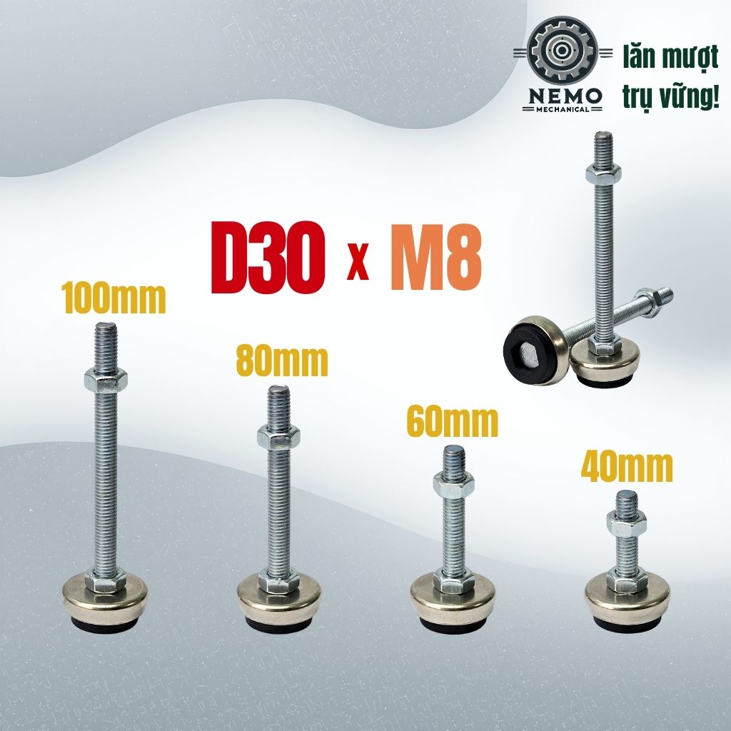 Chân Tăng Chỉnh Bát Thép Mạ Crom – Thẩm Mỹ Cao, Chống Rỉ Sét & Cân Bằng Thiết Bị (M8, M10, M12)